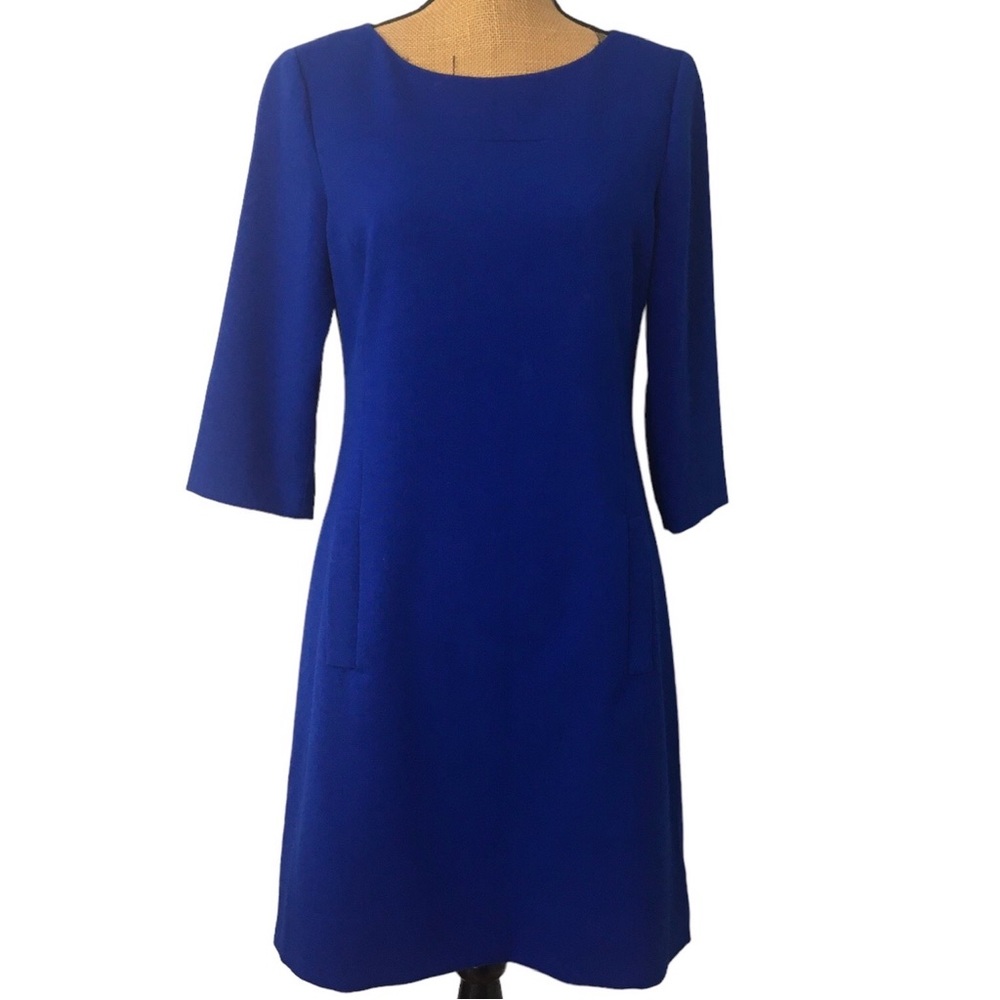 Eliza J Blue A-line Knee/Length Crew/Neck 3/4 Sleeves Zip Back Casual Dr…